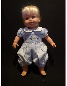 Barboteuse smocks en coton bleu ciel pour poupée 36 cm