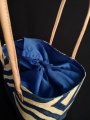 Sac cabas tissu bleu et rabane avec anses en cuir