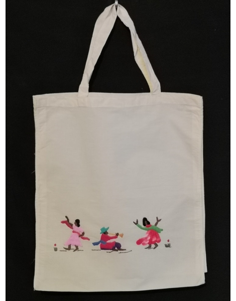 Sac tote bag en coton brodé de danseurs fait main