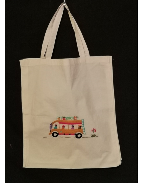 Sac tote bag en coton brodé de Taxi brousse fait main