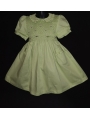 Robe smocks manches ballons col brodé en coton piqué vert anis