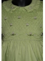 Robe smocks manches ballons col brodé en coton piqué vert anis