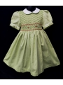 Robe smocks manches ballons en coton piqué vert anis