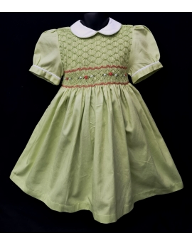 Robe smocks manches ballons en coton piqué vert anis