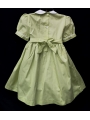 Robe smocks manches ballons en coton piqué vert anis