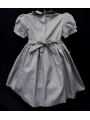 Robe smocks manches ballons col brodé en coton piqué gris