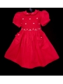 Robe smocks manches ballons col brodé en coton piqué rouge vif