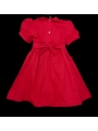 Robe smocks manches ballons col brodé en coton piqué rouge vif