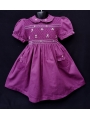 Robe smocks manches ballons col brodé en coton piqué violet