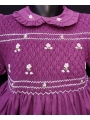 Robe smocks manches ballons col brodé en coton piqué violet
