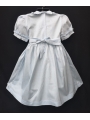 Robe smocks manches ballons col brodé en coton piqué bleu ciel