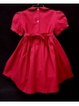 Robe smocks manches ballons col brodé en coton piqué rouge foncé