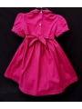 Robe smocks manches ballons col brodé en coton piqué fuchsia