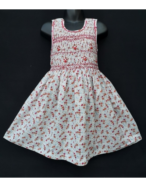 Robe smocks en coton imprimé fleur rouge