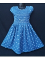 Robe smocks mini manches en coton bleu à pois