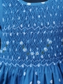 Robe smocks mini manches en coton bleu à pois