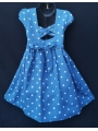 Robe smocks mini manches en coton bleu à pois