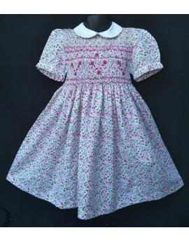 Robe smocks manches ballons en coton floral rose vert