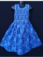 Robe smocks en coton bleu imprimé hibiscus