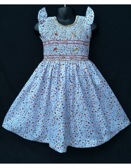 Robe smocks manches volantes en coton floral multicolore