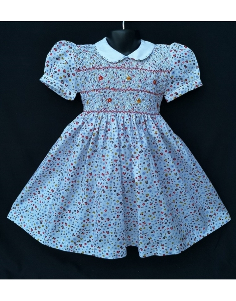 Robe smocks manches ballons en coton floral multicolore