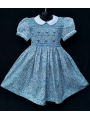 Robe smocks manches ballons en coton floral Bleu ciel