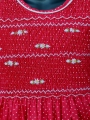 Robe smocks mini manches en coton rouge à pois