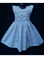 Robe smocks mini manches en coton fleur bleu