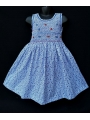 Robe smocks sans manches en coton petites fleurs bleues