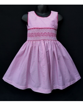 Robe smocks sans manches en coton rayures roses