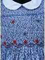 Robe smocks manches ballons en coton petites fleurs bleues