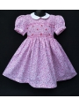  Robe smocks manches ballons en coton petites fleurs roses