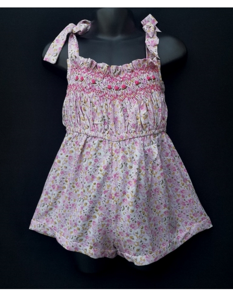 Combi short smocks en coton rose imprimé floral