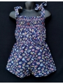 Combi short smocks en coton bleu imprimé floral