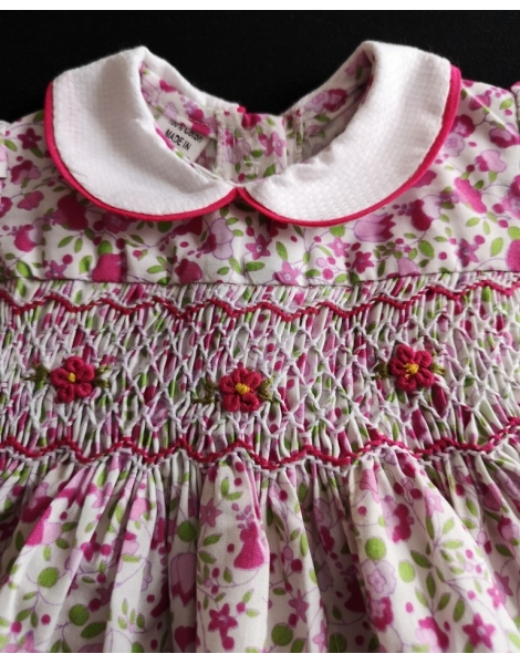 Robe smocks en coton imprimé floral pour poupon  42 cm
