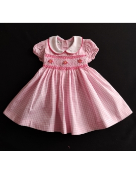 Robe smocks en coton imprimé vichy rose pour poupon  42 cm