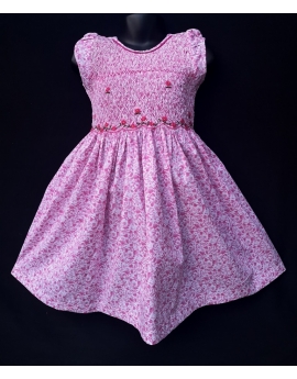 Robe smocks mini manches en coton fleurs roses