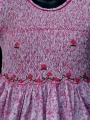 Robe smocks mini manches en coton fleurs roses