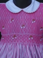 Robe smocks manches ballons en coton rayé rose