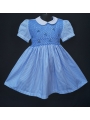 Robe smocks manches ballons en coton rayé bleu ciel