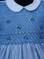 Robe smocks manches ballons en coton rayé bleu ciel