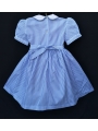 Robe smocks manches ballons en coton rayé bleu ciel