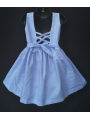 Robe smocks sans manches en coton rayure bleu ciel