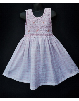 Robe smocks sans manches en coton imprimé rose