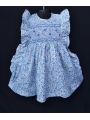 Robe smocks manches volantes en coton liberty bleu ciel