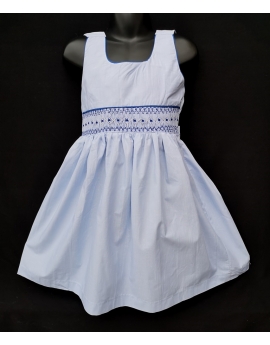 Robe smocks sans manches en coton bleu ciel