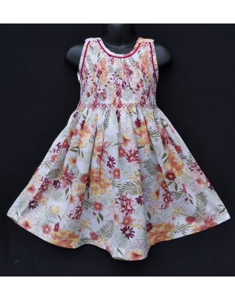 Robe smocks sans manches en coton imprimé fleur