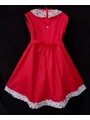 Robe smocks sans manches en coton rouge bordure fleurie