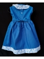 Robe smocks sans manches en coton bleu bordure fleurie