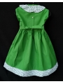 Robe smocks sans manches en coton vert bordure fleurie